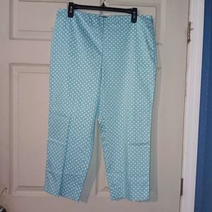 Talbot Turquoise and White Geometric Patterned Capri Pants Petite Womens Sz 14P